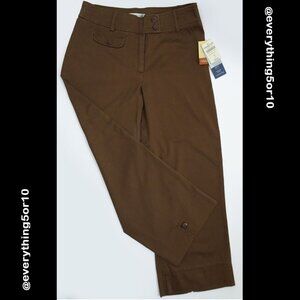 New Coldwater Creek Ivy Sateen Crop Pant 6 Khaki NWT Capri Mid-Rise NWT Brown